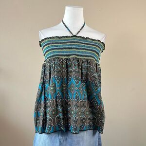 Speechless Green and Blue Coconut Girl Summery Halter Top